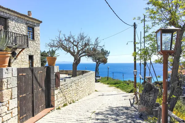 Afytos, Kassandra, Chalkidiki, Orta Makedonya ve Yunanistan 'ın Tarihi Kenti Panorama