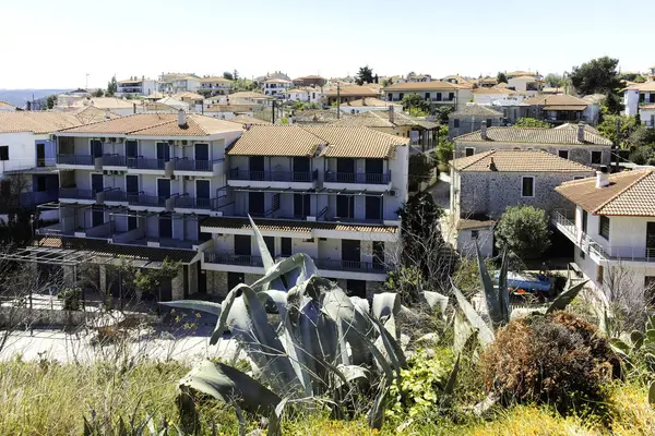 Afytos, Kassandra, Chalkidiki, Orta Makedonya ve Yunanistan 'ın Tarihi Kenti Panorama