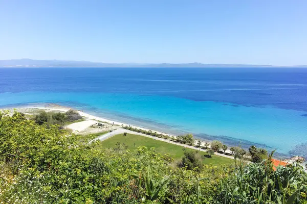 Afytos, Kassandra, Chalkidiki, Orta Makedonya ve Yunanistan 'ın Tarihi Kenti Panorama
