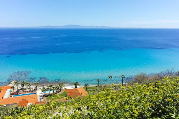 Afytos, Kassandra, Chalkidiki, Orta Makedonya ve Yunanistan 'ın Tarihi Kenti Panorama