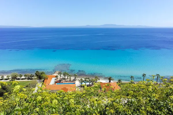 Afytos, Kassandra, Chalkidiki, Orta Makedonya ve Yunanistan 'ın Tarihi Kenti Panorama