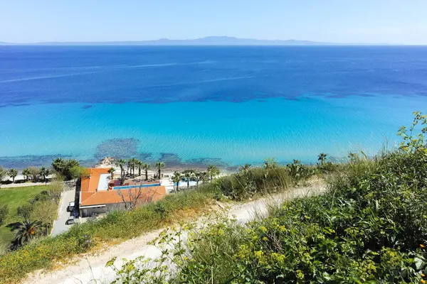 Afytos, Kassandra, Chalkidiki, Orta Makedonya ve Yunanistan 'ın Tarihi Kenti Panorama