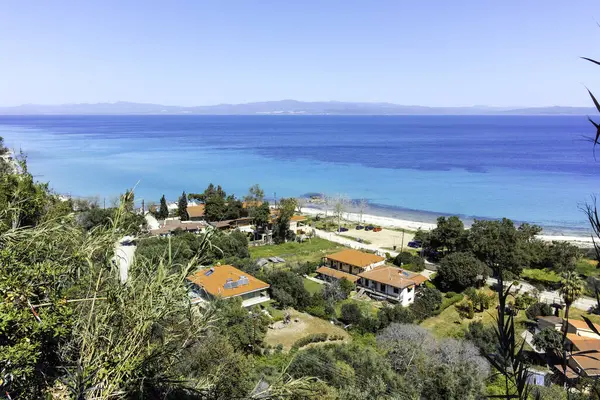 Afytos, Kassandra, Chalkidiki, Orta Makedonya ve Yunanistan 'ın Tarihi Kenti Panorama