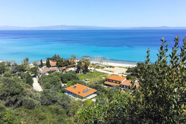 Afytos, Kassandra, Chalkidiki, Orta Makedonya ve Yunanistan 'ın Tarihi Kenti Panorama