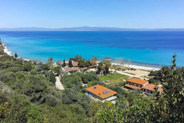 Afytos, Kassandra, Chalkidiki, Orta Makedonya ve Yunanistan 'ın Tarihi Kenti Panorama