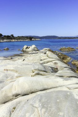 Karydi Sahili yakınlarındaki Sithonia kıyı şeridi, Chalkidiki, Orta Makedonya, Yunanistan
