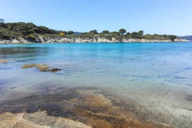 Karydi Sahili yakınlarındaki Sithonia kıyı şeridi, Chalkidiki, Orta Makedonya, Yunanistan