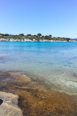 Karydi Sahili yakınlarındaki Sithonia kıyı şeridi, Chalkidiki, Orta Makedonya, Yunanistan
