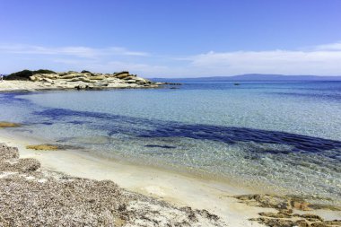 Karydi Sahili yakınlarındaki Sithonia kıyı şeridi, Chalkidiki, Orta Makedonya, Yunanistan