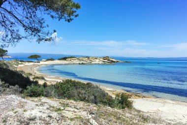 Karydi Sahili yakınlarındaki Sithonia kıyı şeridi, Chalkidiki, Orta Makedonya, Yunanistan