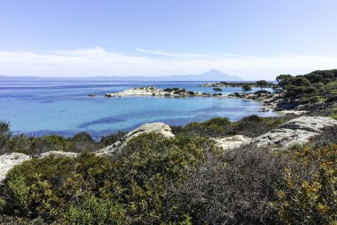 Karydi Sahili yakınlarındaki Sithonia kıyı şeridi, Chalkidiki, Orta Makedonya, Yunanistan