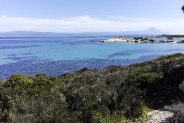Karydi Sahili yakınlarındaki Sithonia kıyı şeridi, Chalkidiki, Orta Makedonya, Yunanistan