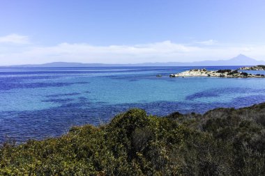 Karydi Sahili yakınlarındaki Sithonia kıyı şeridi, Chalkidiki, Orta Makedonya, Yunanistan