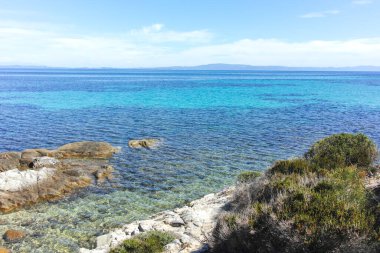 Karydi Sahili yakınlarındaki Sithonia kıyı şeridi, Chalkidiki, Orta Makedonya, Yunanistan
