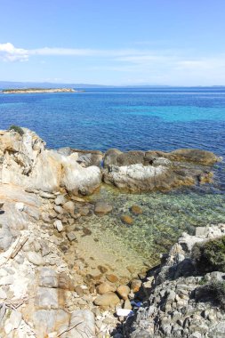 Karydi Sahili yakınlarındaki Sithonia kıyı şeridi, Chalkidiki, Orta Makedonya, Yunanistan
