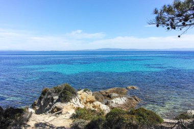 Karydi Sahili yakınlarındaki Sithonia kıyı şeridi, Chalkidiki, Orta Makedonya, Yunanistan