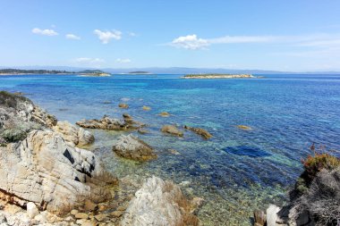Karydi Sahili yakınlarındaki Sithonia kıyı şeridi, Chalkidiki, Orta Makedonya, Yunanistan