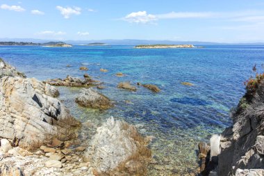 Karydi Sahili yakınlarındaki Sithonia kıyı şeridi, Chalkidiki, Orta Makedonya, Yunanistan