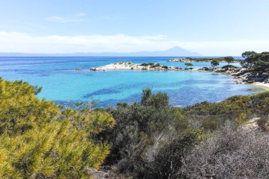 Karydi Sahili yakınlarındaki Sithonia kıyı şeridi, Chalkidiki, Orta Makedonya, Yunanistan