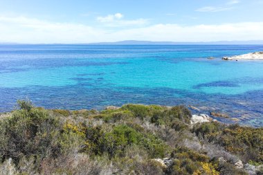 Karydi Sahili yakınlarındaki Sithonia kıyı şeridi, Chalkidiki, Orta Makedonya, Yunanistan