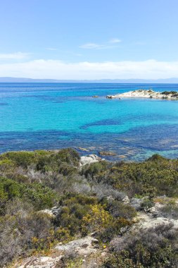 Karydi Sahili yakınlarındaki Sithonia kıyı şeridi, Chalkidiki, Orta Makedonya, Yunanistan