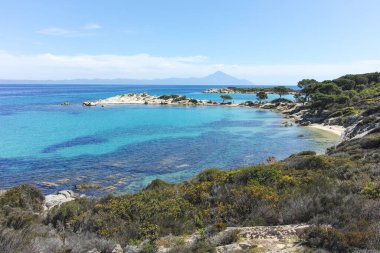 Karydi Sahili yakınlarındaki Sithonia kıyı şeridi, Chalkidiki, Orta Makedonya, Yunanistan