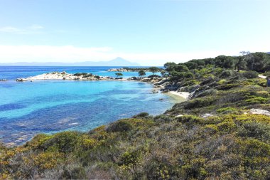 Karydi Sahili yakınlarındaki Sithonia kıyı şeridi, Chalkidiki, Orta Makedonya, Yunanistan