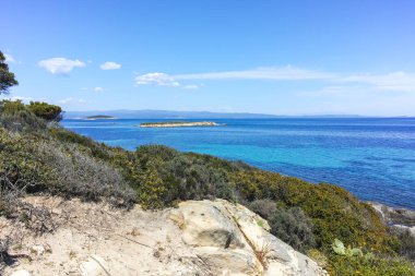 Karydi Sahili yakınlarındaki Sithonia kıyı şeridi, Chalkidiki, Orta Makedonya, Yunanistan