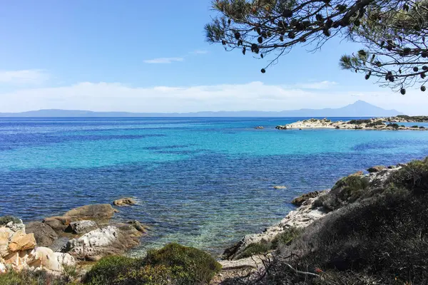 Karydi Sahili yakınlarındaki Sithonia kıyı şeridi, Chalkidiki, Orta Makedonya, Yunanistan