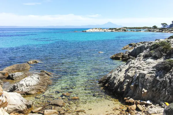 Karydi Sahili yakınlarındaki Sithonia kıyı şeridi, Chalkidiki, Orta Makedonya, Yunanistan