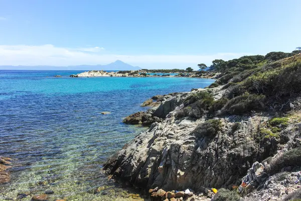 Karydi Sahili yakınlarındaki Sithonia kıyı şeridi, Chalkidiki, Orta Makedonya, Yunanistan