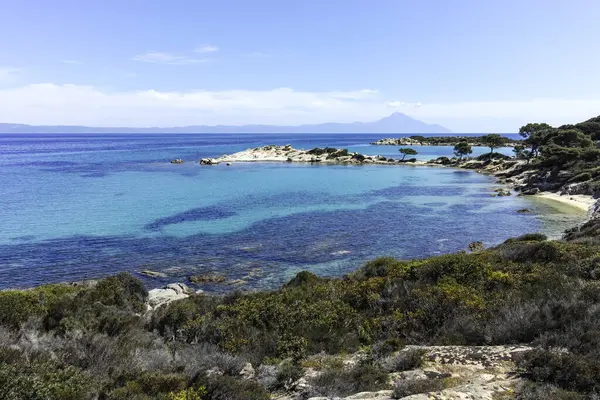 Karydi Sahili yakınlarındaki Sithonia kıyı şeridi, Chalkidiki, Orta Makedonya, Yunanistan