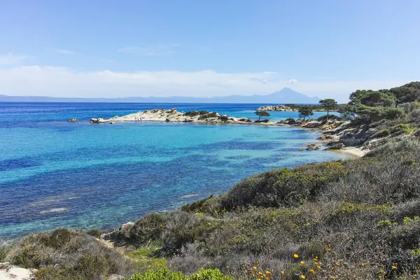 Karydi Sahili yakınlarındaki Sithonia kıyı şeridi, Chalkidiki, Orta Makedonya, Yunanistan