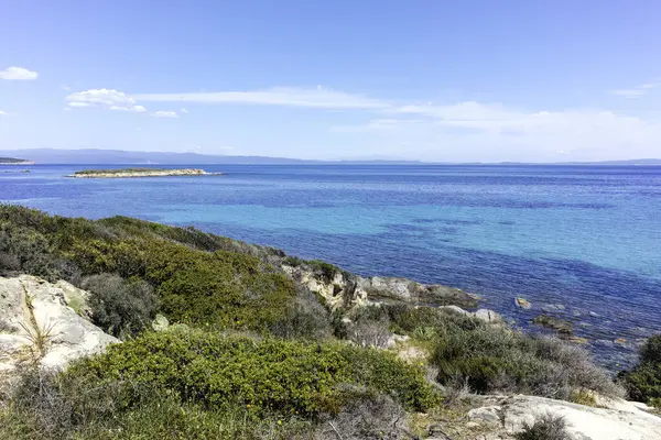 Karydi Sahili yakınlarındaki Sithonia kıyı şeridi, Chalkidiki, Orta Makedonya, Yunanistan