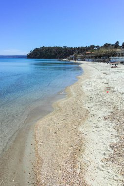 Kallithea, Chalkidiki, Orta Makedonya ve Yunanistan yakınlarındaki Kassandra kıyı şeridinin inanılmaz manzarası
