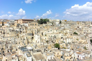 Matera 'nın muhteşem manzarası, Basilicata Bölgesi, İtalya