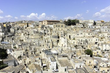 Matera 'nın muhteşem manzarası, Basilicata Bölgesi, İtalya