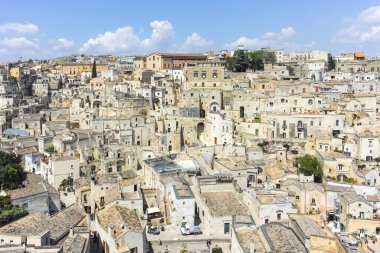 Matera 'nın muhteşem manzarası, Basilicata Bölgesi, İtalya