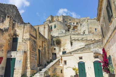 Matera 'nın muhteşem manzarası, Basilicata Bölgesi, İtalya