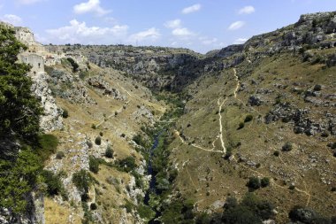 Matera 'nın muhteşem manzarası, Basilicata Bölgesi, İtalya