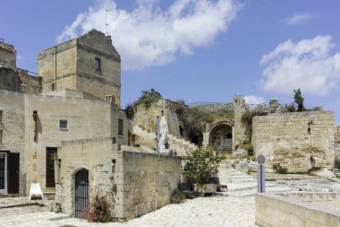 Matera 'nın muhteşem manzarası, Basilicata Bölgesi, İtalya