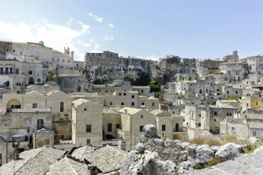 Matera 'nın muhteşem manzarası, Basilicata Bölgesi, İtalya
