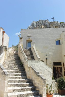 Matera 'nın muhteşem manzarası, Basilicata Bölgesi, İtalya