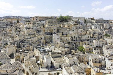 Matera 'nın muhteşem manzarası, Basilicata Bölgesi, İtalya