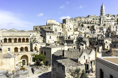 Matera 'nın muhteşem manzarası, Basilicata Bölgesi, İtalya