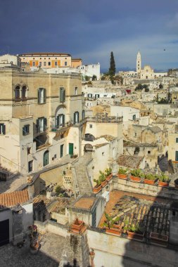 Matera 'nın muhteşem manzarası, Basilicata Bölgesi, İtalya
