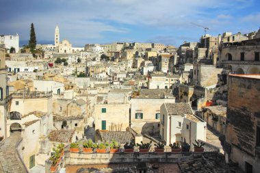 Matera 'nın muhteşem manzarası, Basilicata Bölgesi, İtalya
