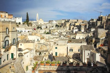 Matera 'nın muhteşem manzarası, Basilicata Bölgesi, İtalya