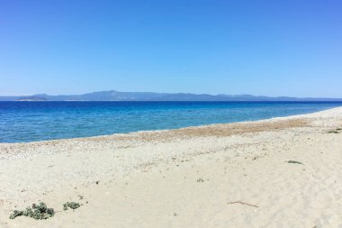 Lagoon Sahili yakınlarındaki Kassandra kıyı şeridi, Chalkidiki, Orta Makedonya, Yunanistan