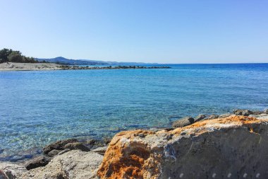 Lagoon Sahili yakınlarındaki Kassandra kıyı şeridi, Chalkidiki, Orta Makedonya, Yunanistan